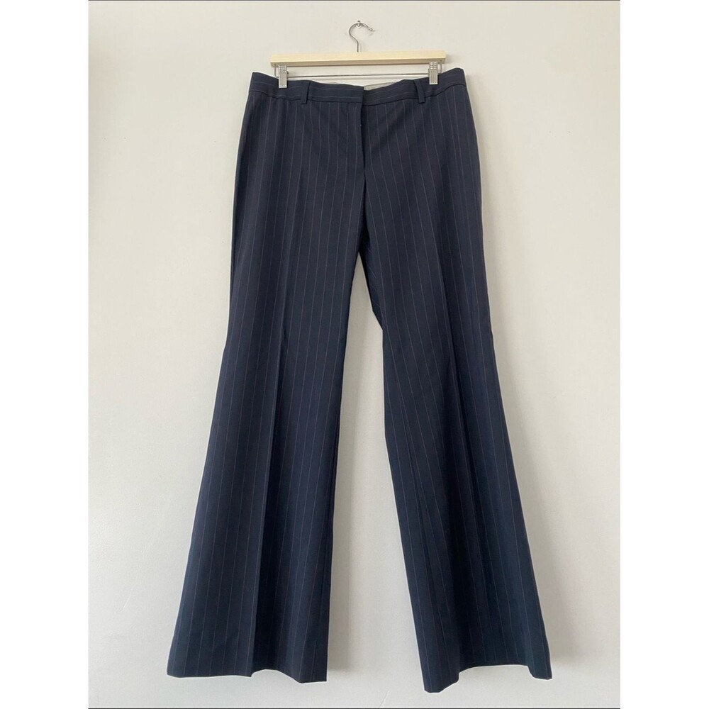 Classiques Entier Navy w/ Pink Pinstripe Wide-Leg Trousers Sz 14 Office Chic